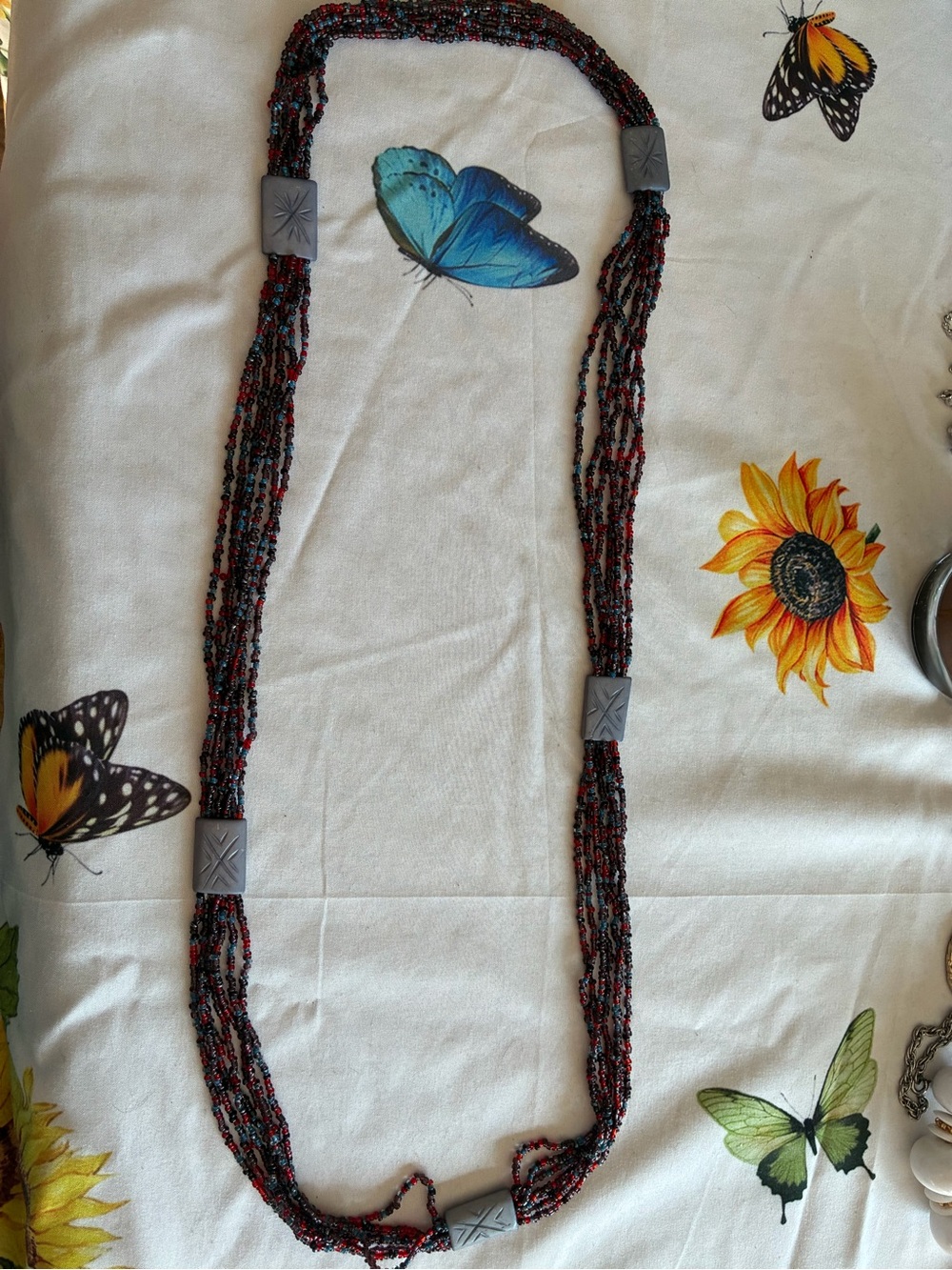Vintage Boho Multi-Strand Glass Seed Bead Statement Necklace Long 38" - Picture 2 of 4